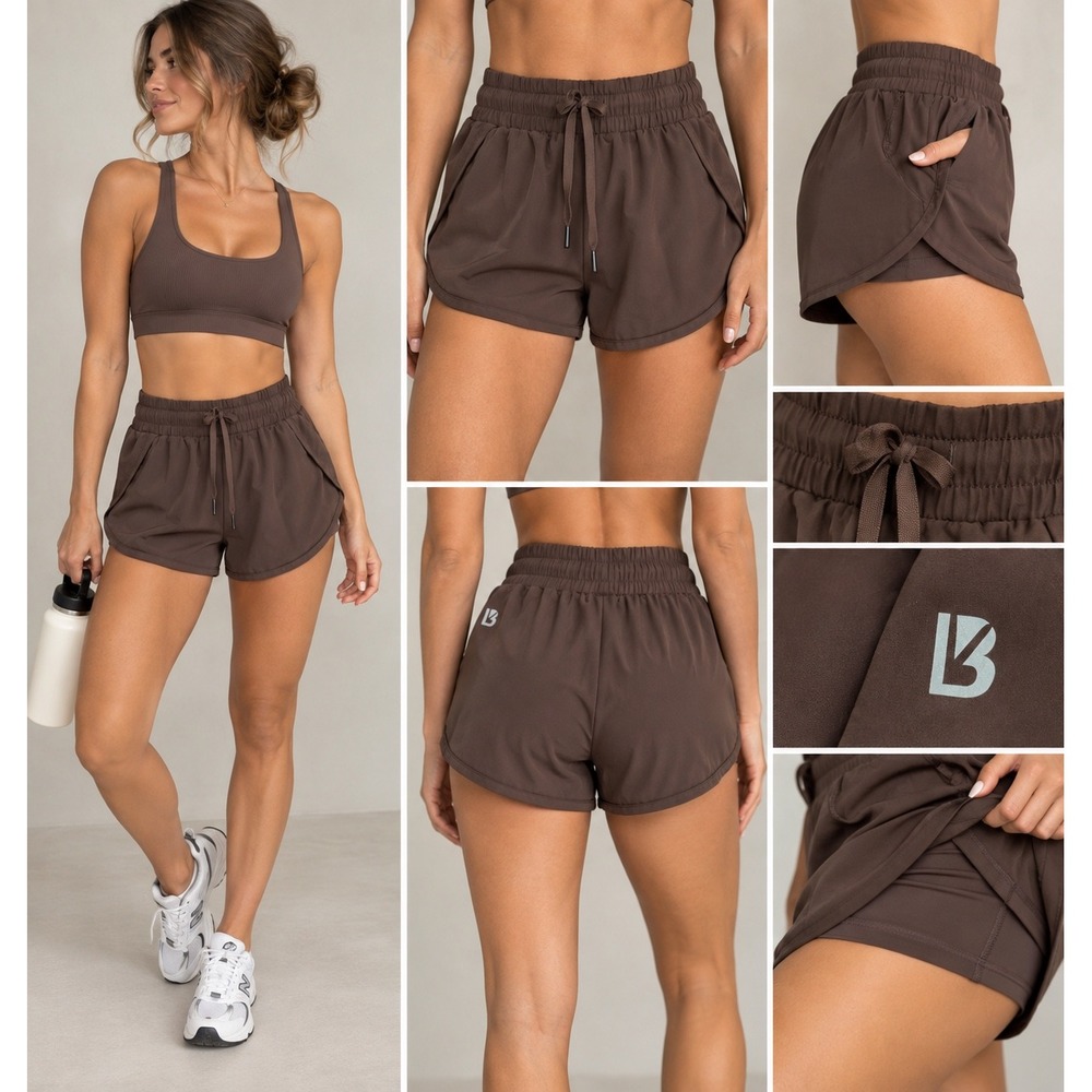 Buffbunny Collection Brown High Rise Athletic Shorts Medium Drawstring Pockets
